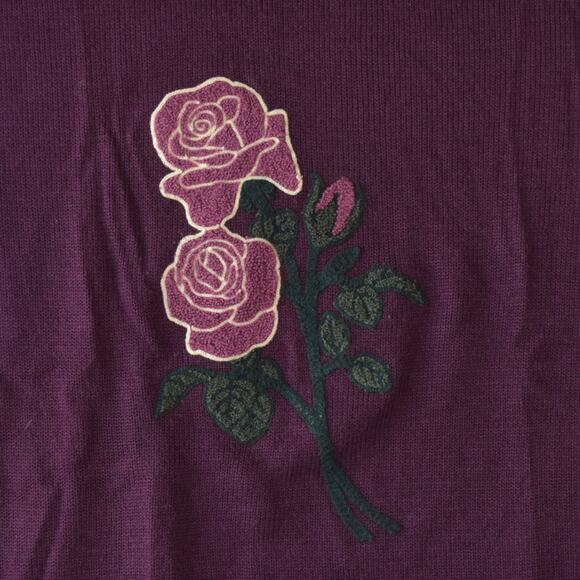 Vintage Purple Rose Sweater Acrylic Knit by Mary's – 80s Floral Pullover Jumper - Picture 2 of 5